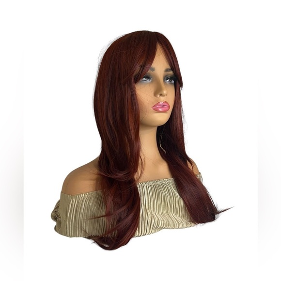 24 Inch Wine red Layered wig with curtain Bangs for daily use - Picture 3 of 7